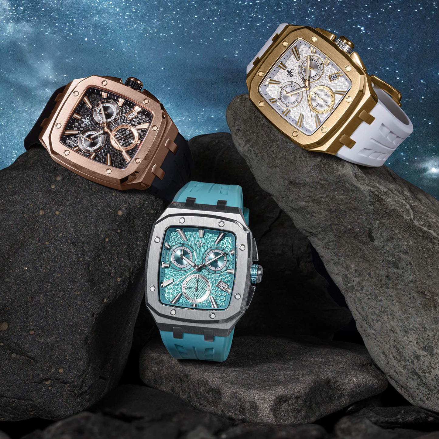 Rose Gold Luxury Chronograph Watch Midnight Flame