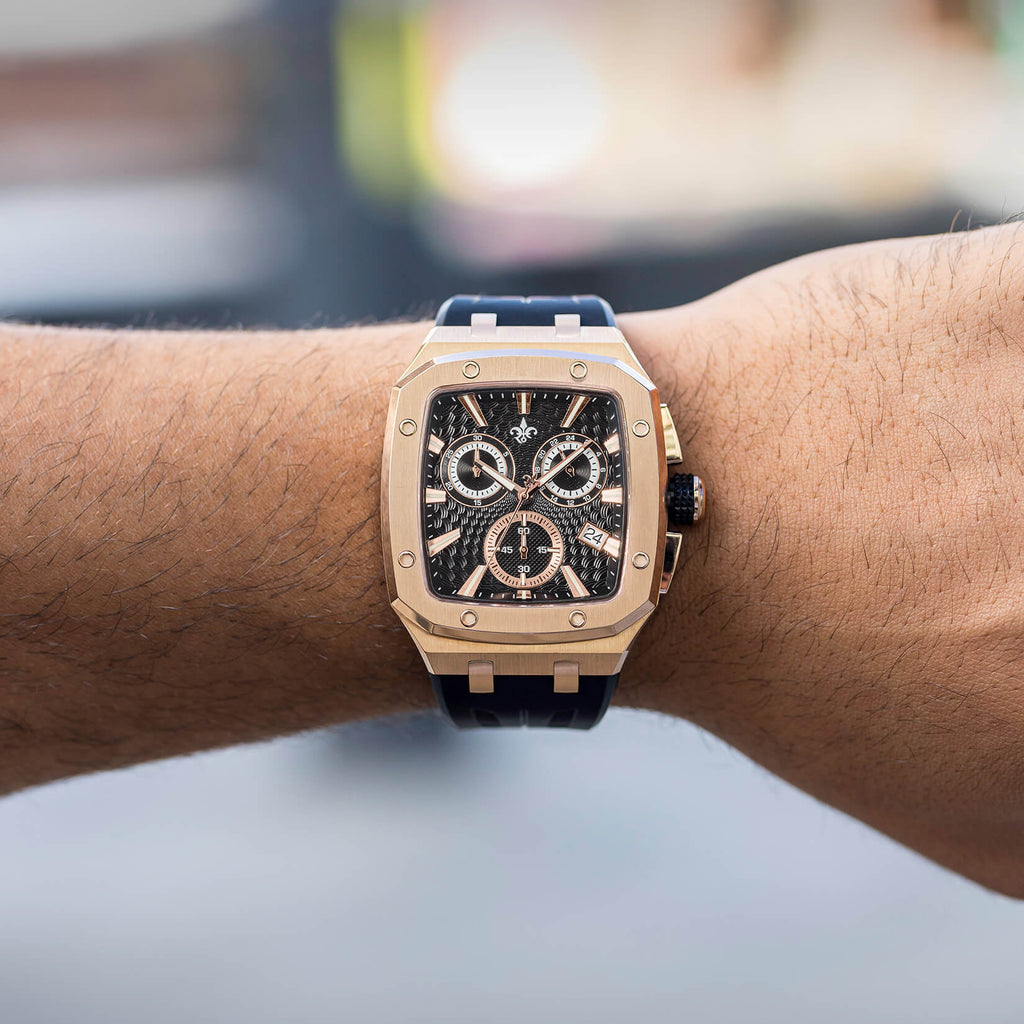 Rose Gold Luxury Chronograph Watch Midnight Flame