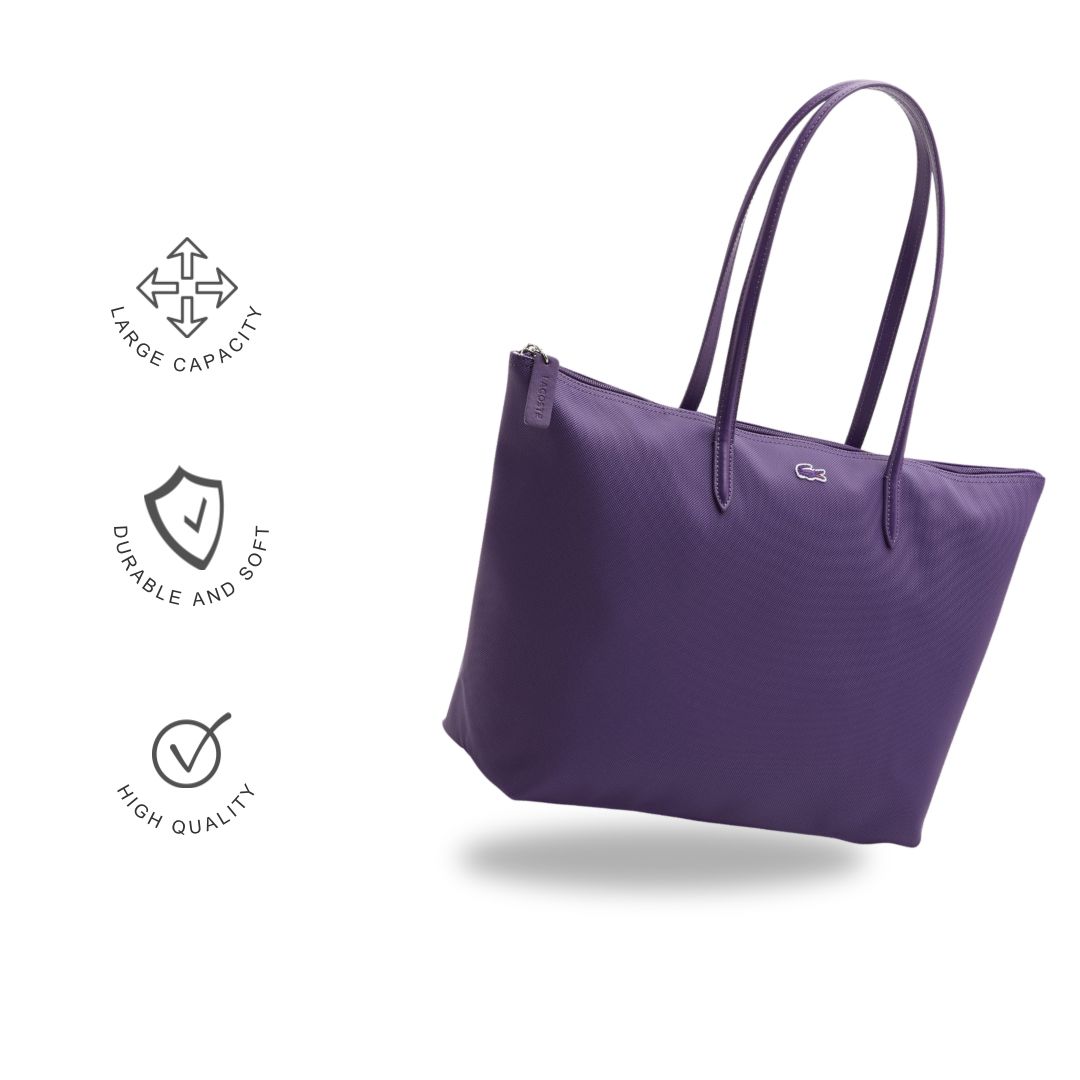 Lacoste Classic Zip Tote Bag – Textured PVC with Leather Handles