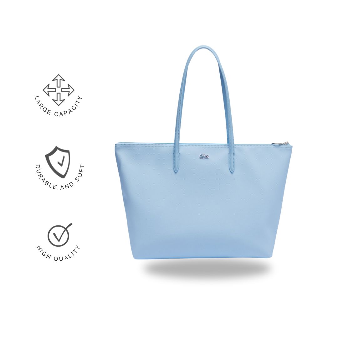 Lacoste Classic Zip Tote Bag – Textured PVC with Leather Handles