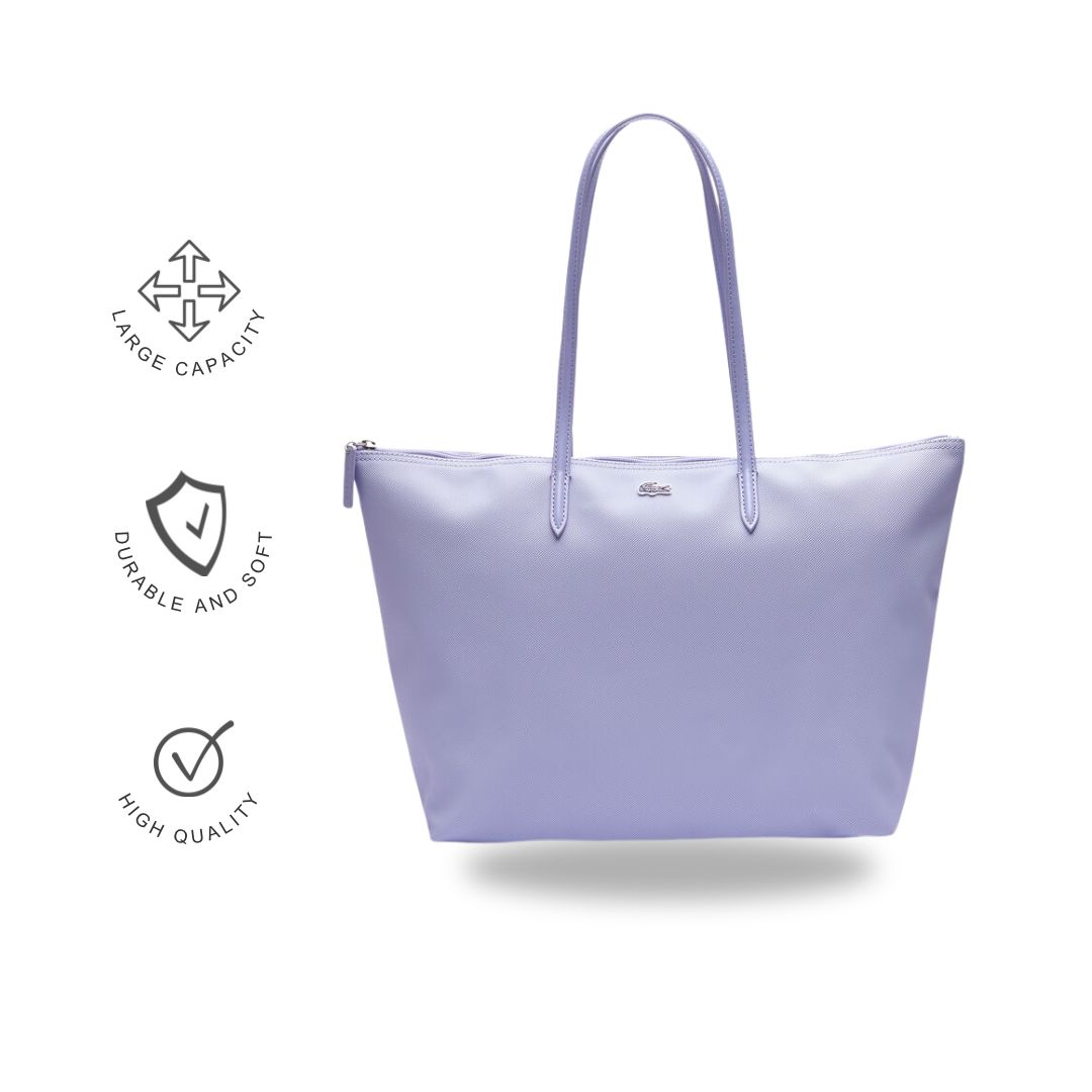 Lacoste Classic Zip Tote Bag – Textured PVC with Leather Handles