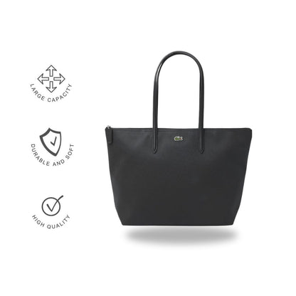 Lacoste Classic Zip Tote Bag – Textured PVC with Leather Handles