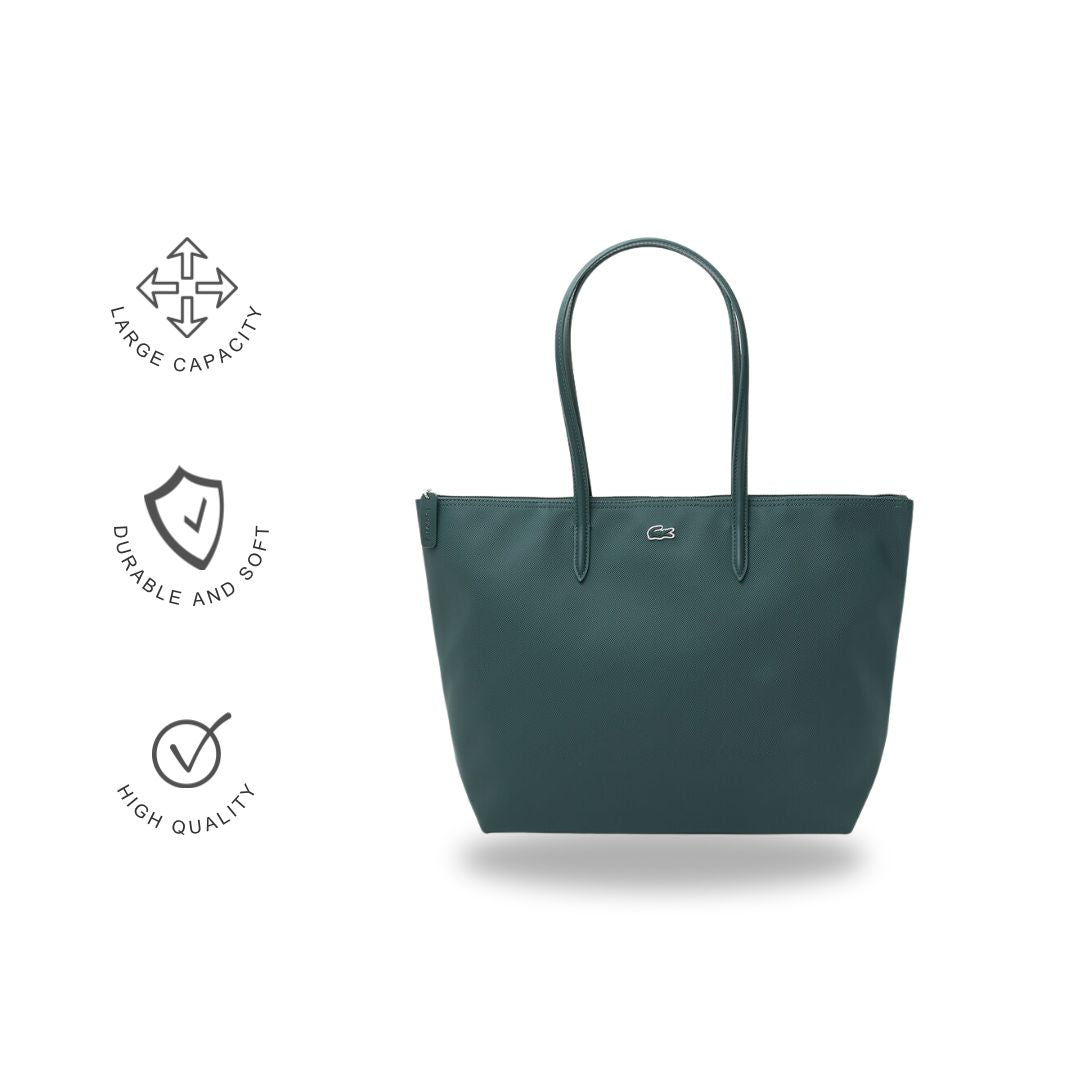Lacoste Classic Zip Tote Bag – Textured PVC with Leather Handles