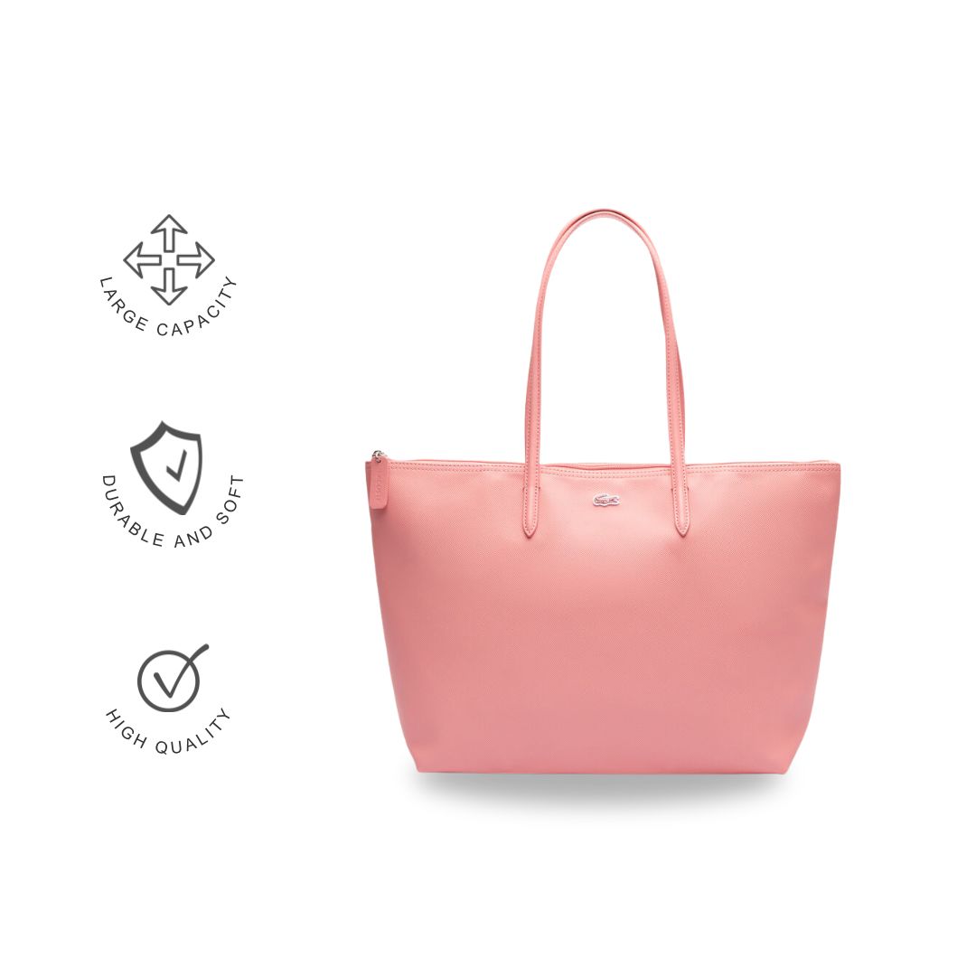 Lacoste Classic Zip Tote Bag – Textured PVC with Leather Handles