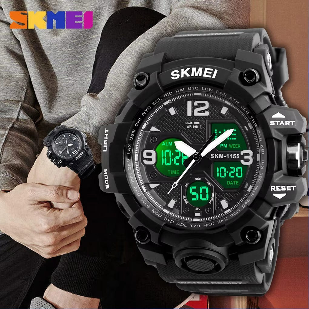Men’s Stainless Steel Waterproof Chronograph Watch Analog + Digital Power, Bold Design