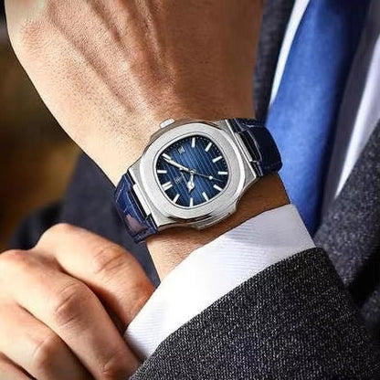 Men’s Dark Blue Leather Analog Watch Bold, Sleek & Timeless