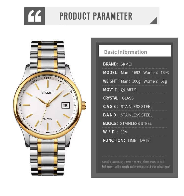 SKMEI Men’s Luxury Quartz Watch Gold & Silver Power.