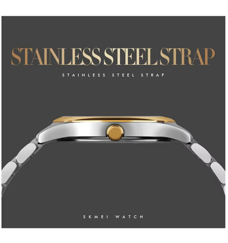 SKMEI Men’s Luxury Quartz Watch Gold & Silver Power.